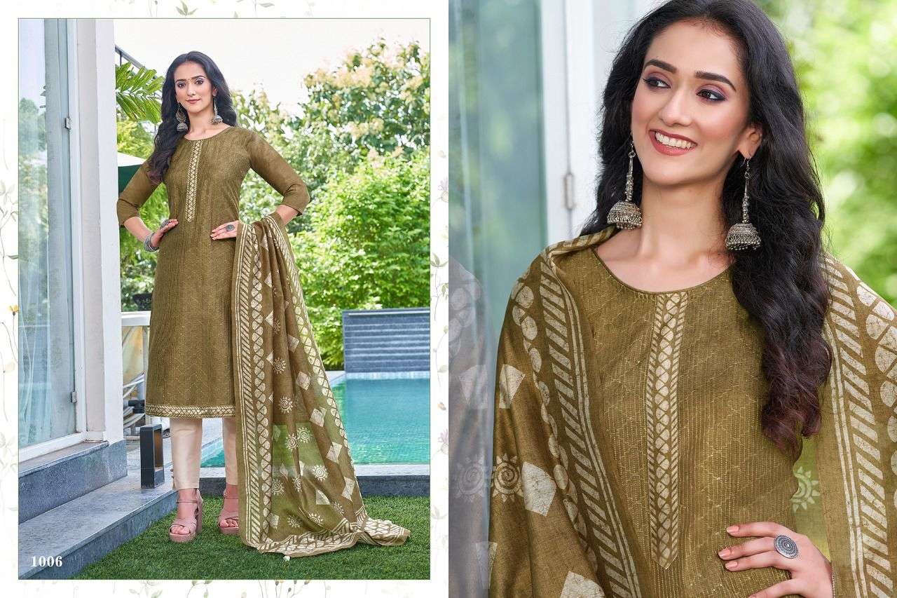 HARIYAALI KHANAK SLUB NEPS SILK INNOVATIVE LOOK TOP BOTTOM AND DUPATTA CATALOG WHOLESALER