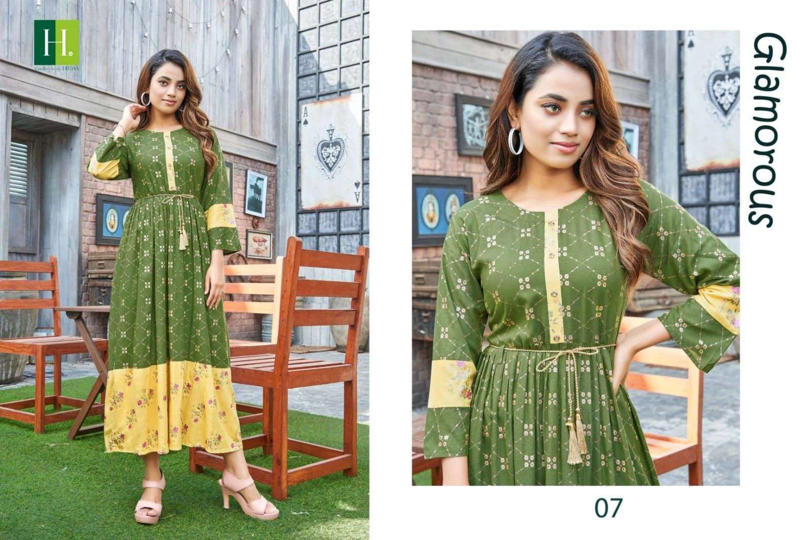 Hirwa Golden Ikkat Vol 1 Catalog Rayon exclusive Anarkali Kurtis