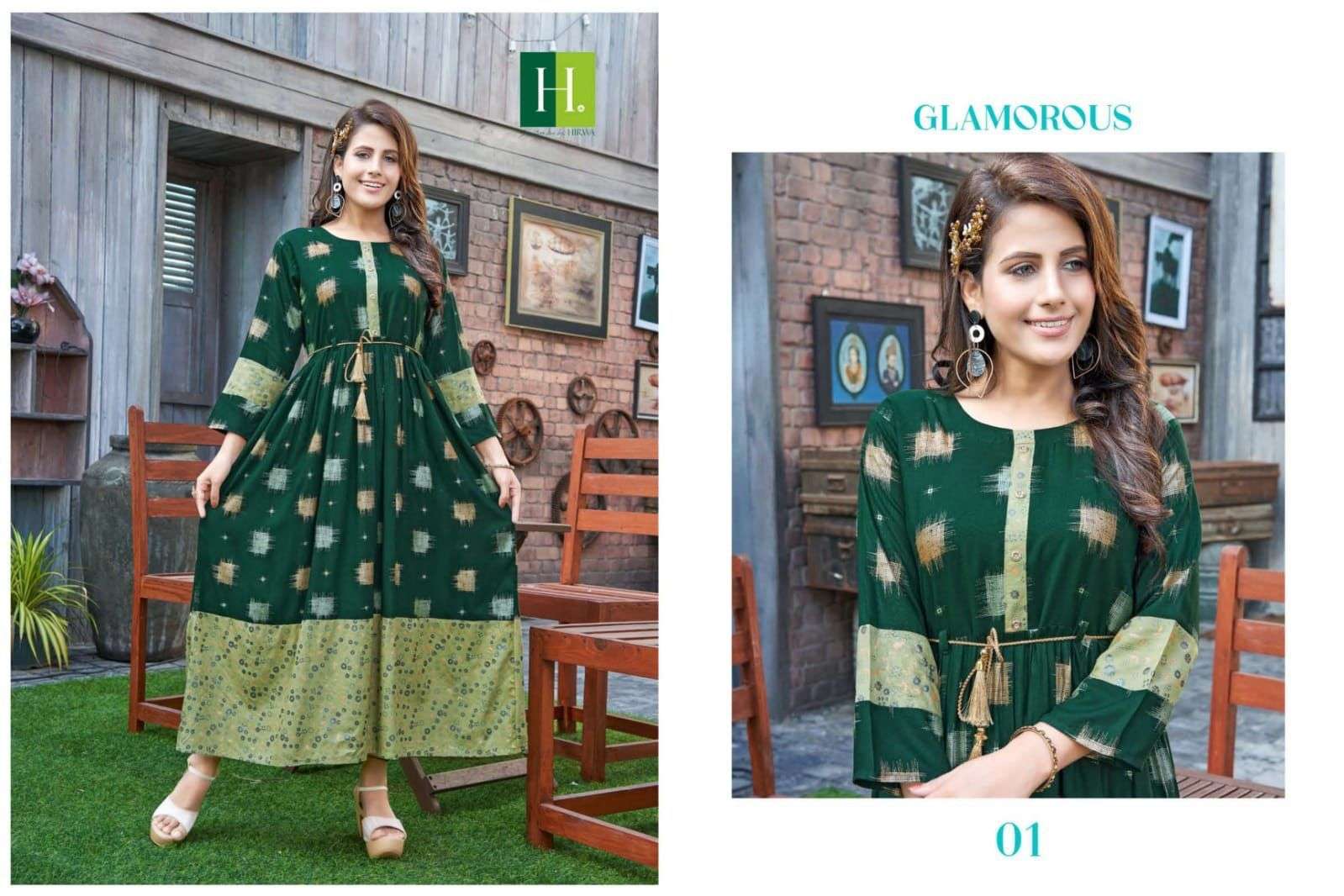 Hirwa Golden Ikkat Vol 1 Catalog Rayon exclusive Anarkali Kurtis