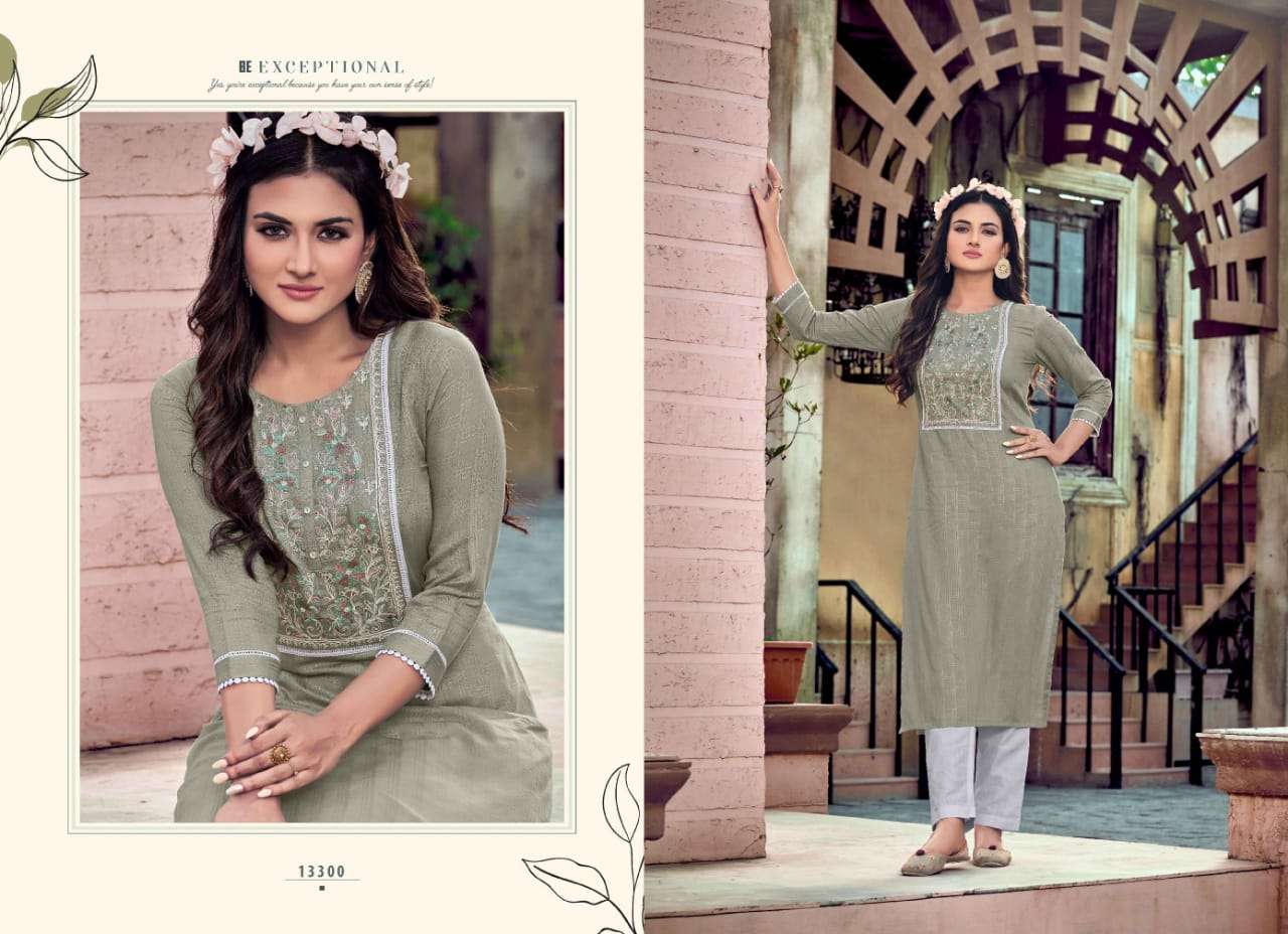 Kalaroop Jaggi Catalog Rayon Embroidery Fancy Kurtis
