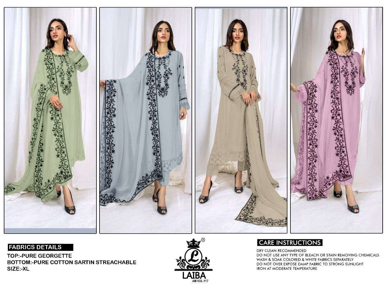  LAIBA AM VOL 117 GEORGETTE FULL STITCH PAKISTANI SUIT COLLECTION