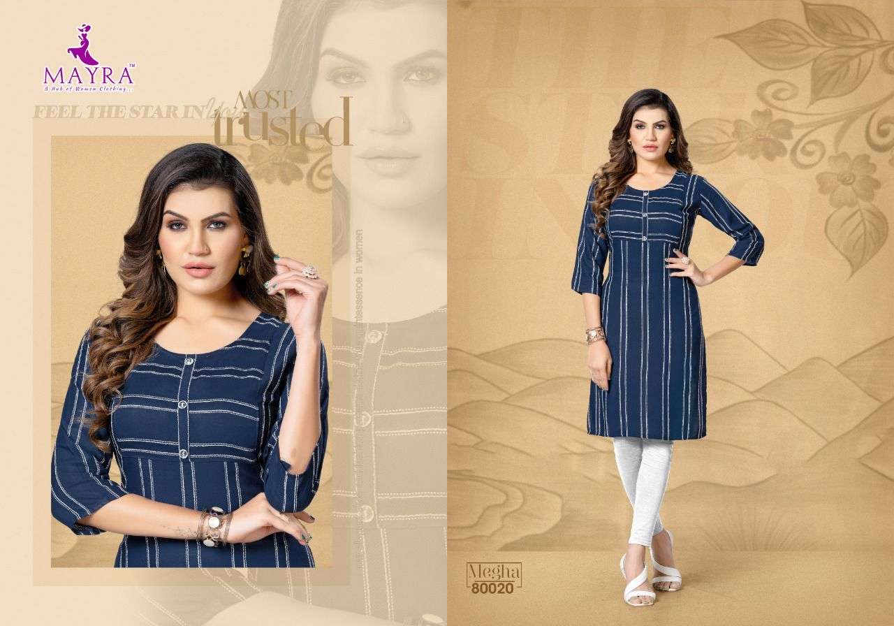 Mayra Megha Catalog Rayon Exclusive Designer Kurtis