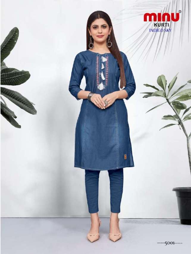 Minu INDIGO SKY Vol-5 Denim Embroidered Kurti-4P Catalog
