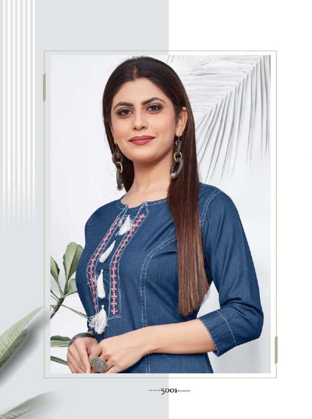 Minu INDIGO SKY Vol-5 Denim Embroidered Kurti-4P Catalog