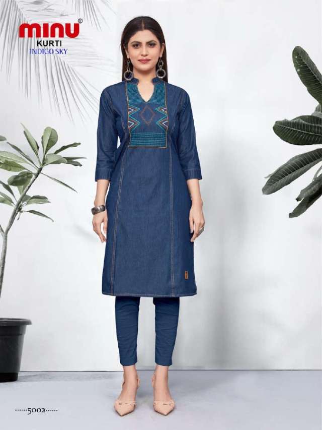 Minu INDIGO SKY Vol-5 Denim Embroidered Kurti-4P Catalog