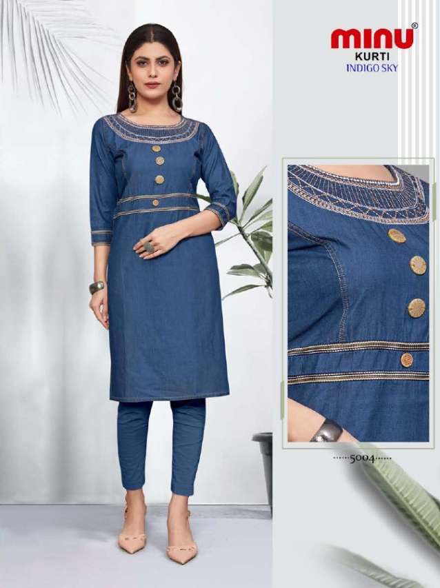 Minu INDIGO SKY Vol-5 Denim Embroidered Kurti-4P Catalog
