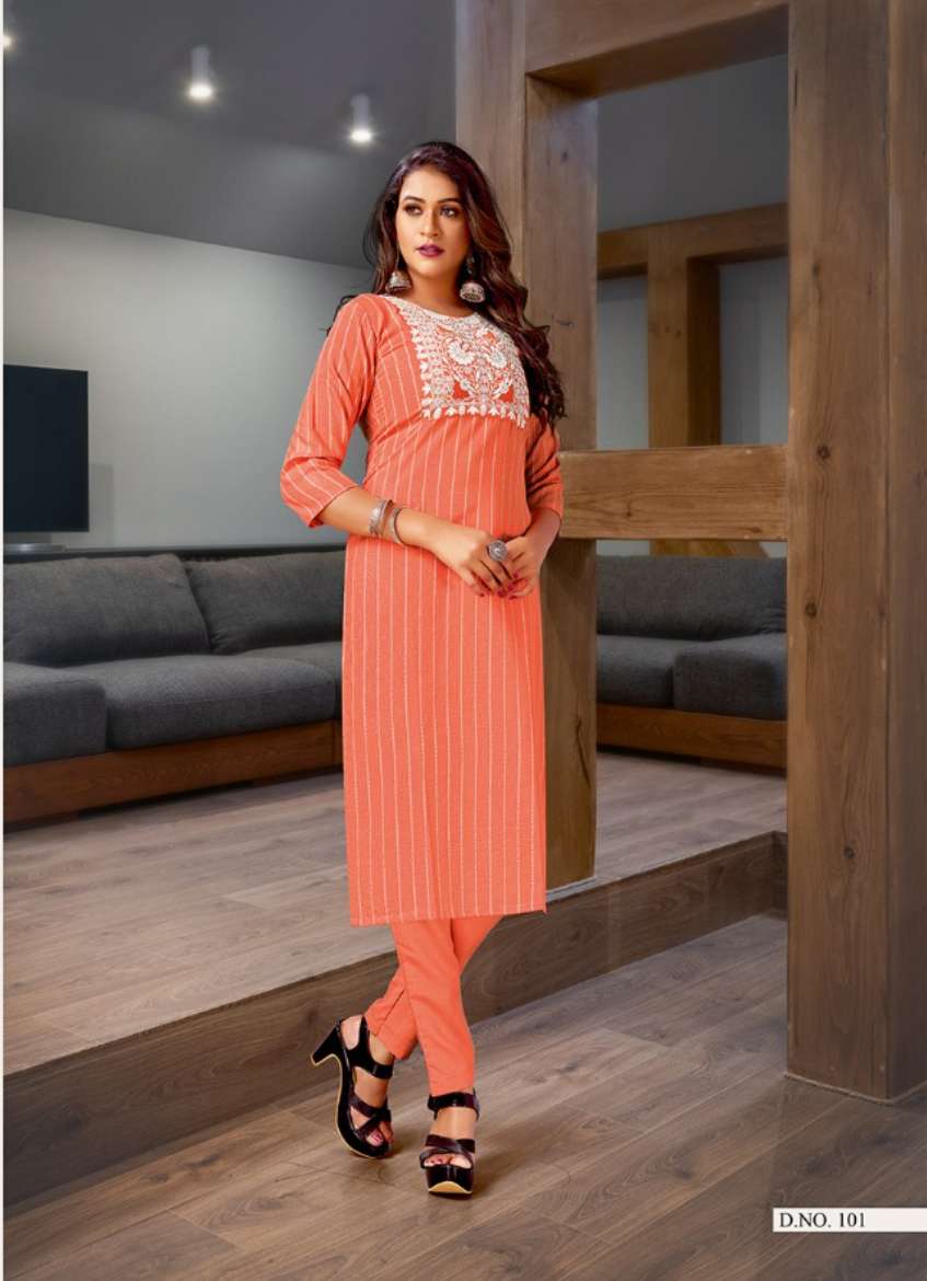 Minu PRASANG Cotton Embroidered Kurtis Combo-6P Catalog