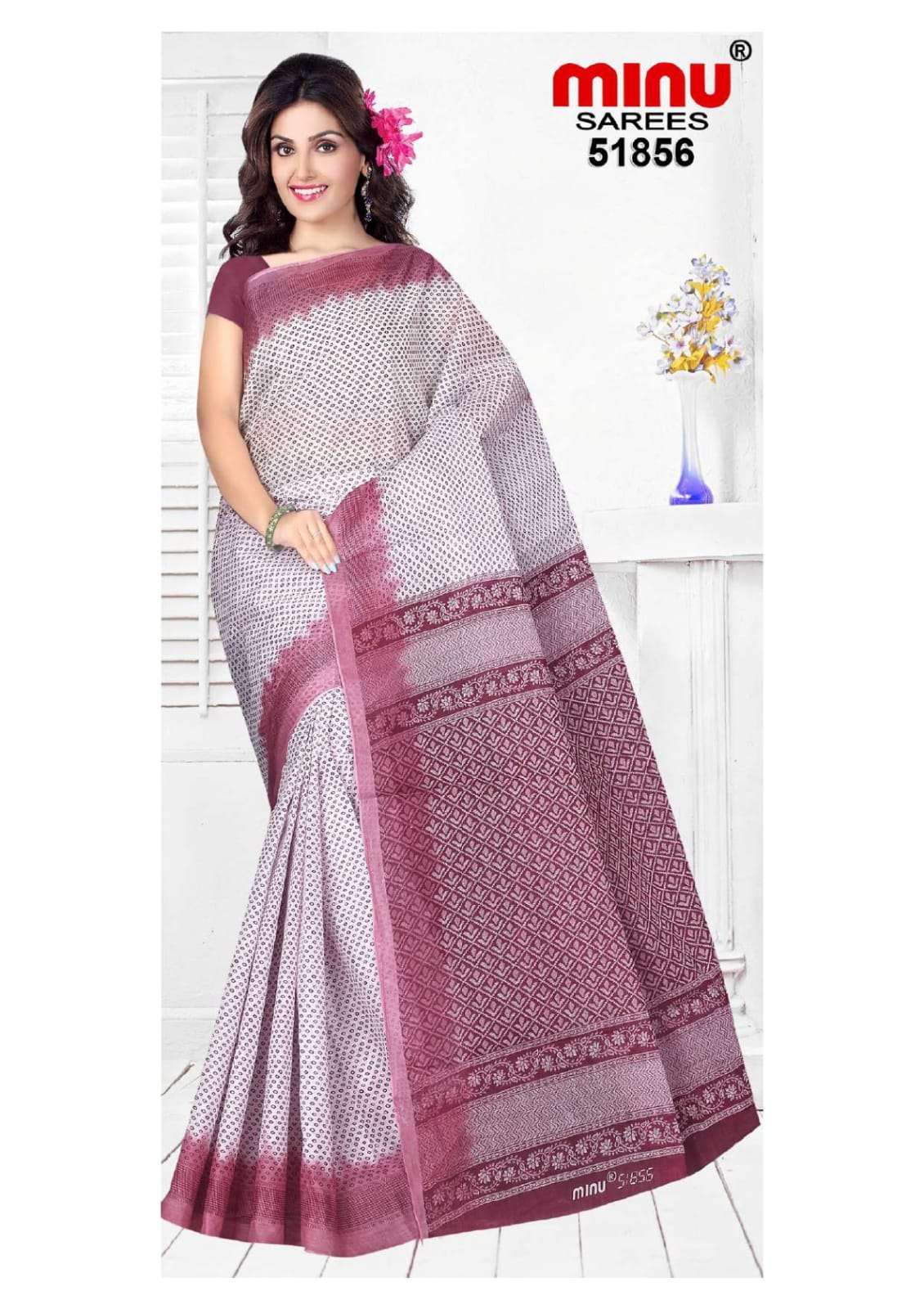 Minu RANJANA WHITE BOOTY Cotton Printed Saree-10P Catalog