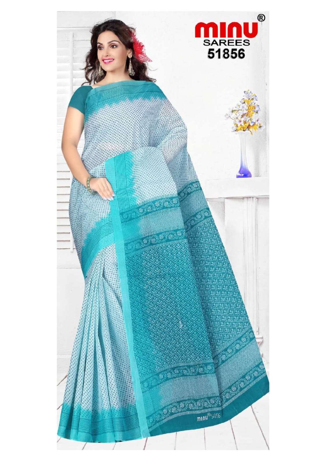 Minu RANJANA WHITE BOOTY Cotton Printed Saree-10P Catalog