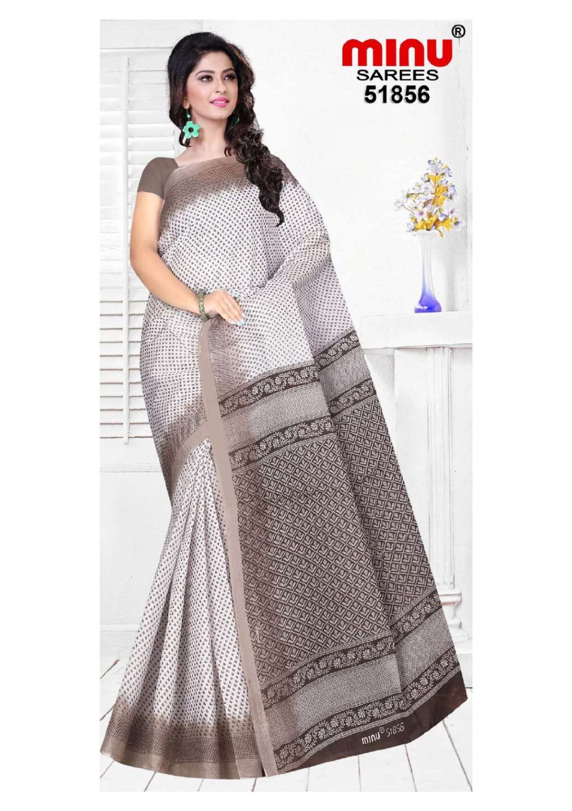 Minu RANJANA WHITE BOOTY Cotton Printed Saree-10P Catalog