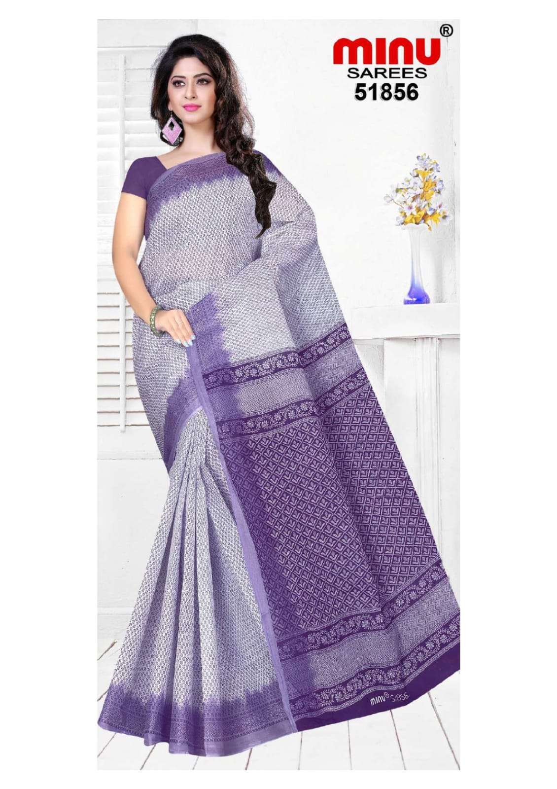 Minu RANJANA WHITE BOOTY Cotton Printed Saree-10P Catalog