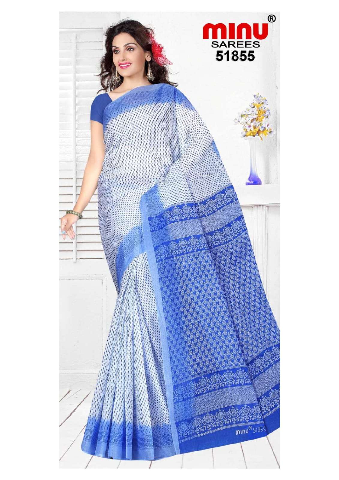 Minu RANJANA WHITE BOOTY Cotton Printed Saree-10P Catalog