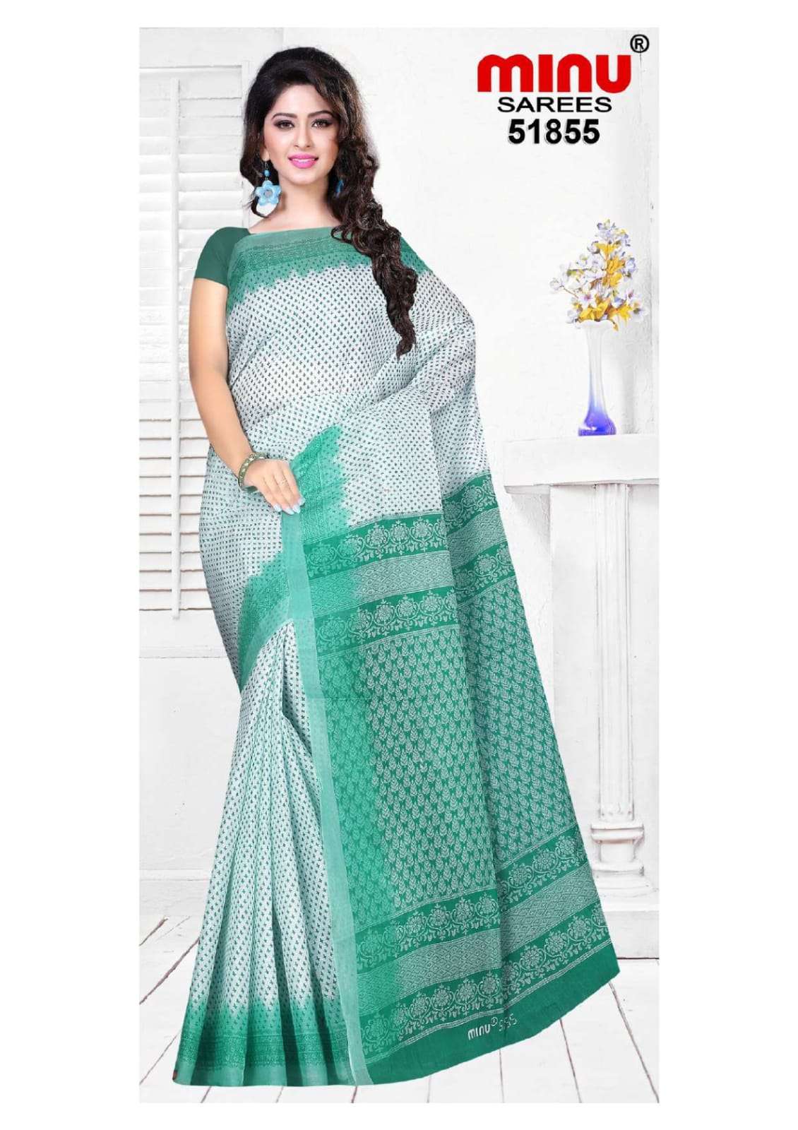 Minu RANJANA WHITE BOOTY Cotton Printed Saree-10P Catalog