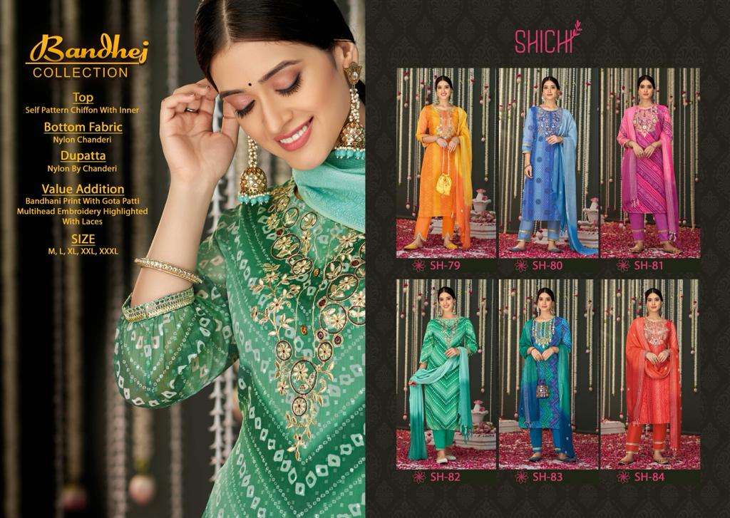 SHICHI INDO FASHION BANDHEJ CHIFFON NEW AND MODERN STYLE TOP BOTTOM WITH DUPATTA CATALOG