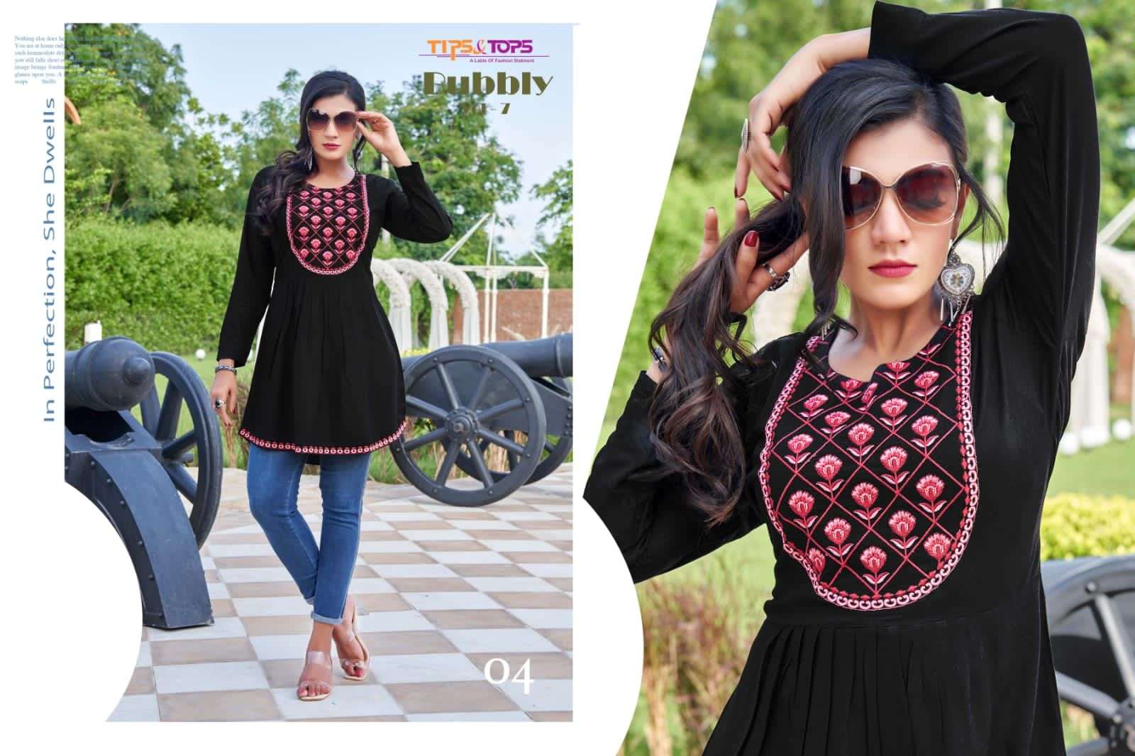 Tips & Tops Bubbly Vol 7 Catalog Rayon Slub Fancy Embroidered Tops