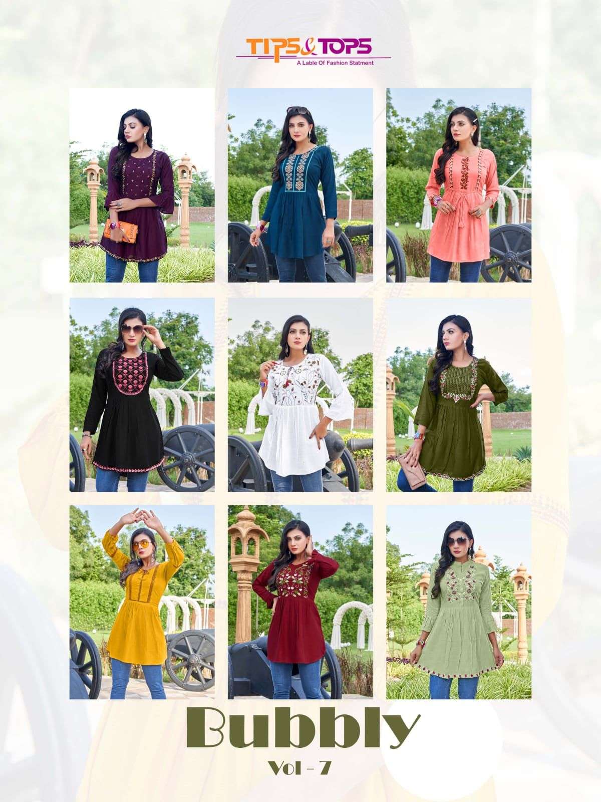 Tips & Tops Bubbly Vol 7 Catalog Rayon Slub Fancy Embroidered Tops