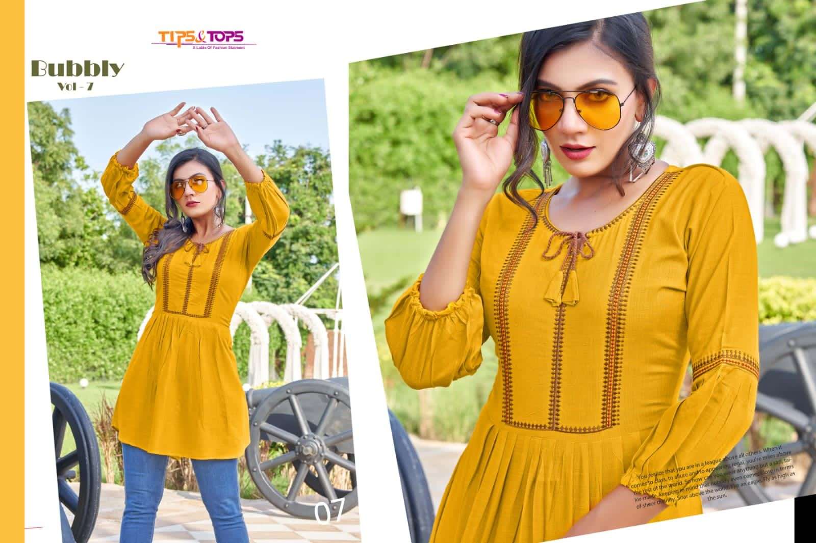 Tips & Tops Bubbly Vol 7 Catalog Rayon Slub Fancy Embroidered Tops