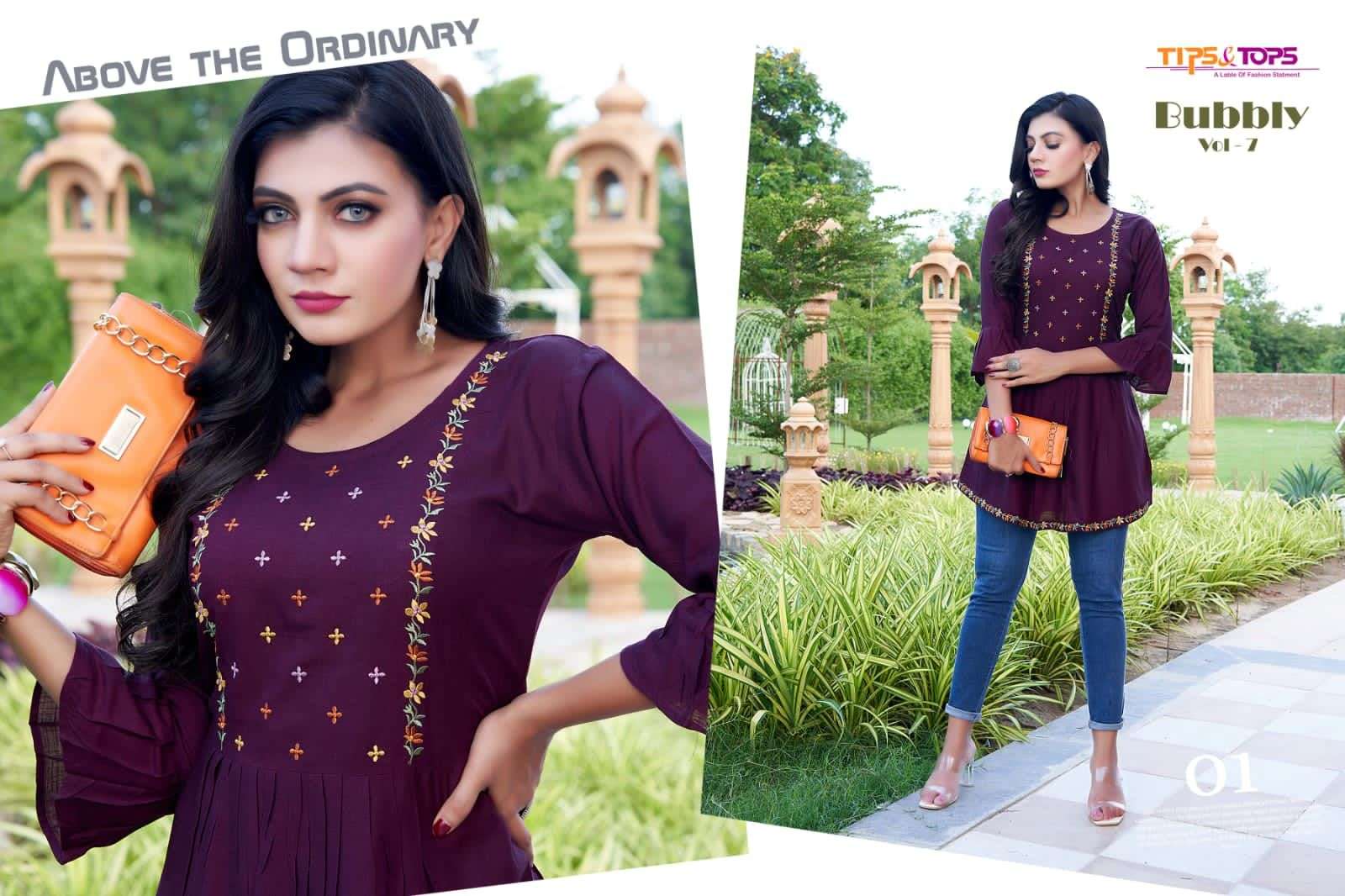 Tips & Tops Bubbly Vol 7 Catalog Rayon Slub Fancy Embroidered Tops