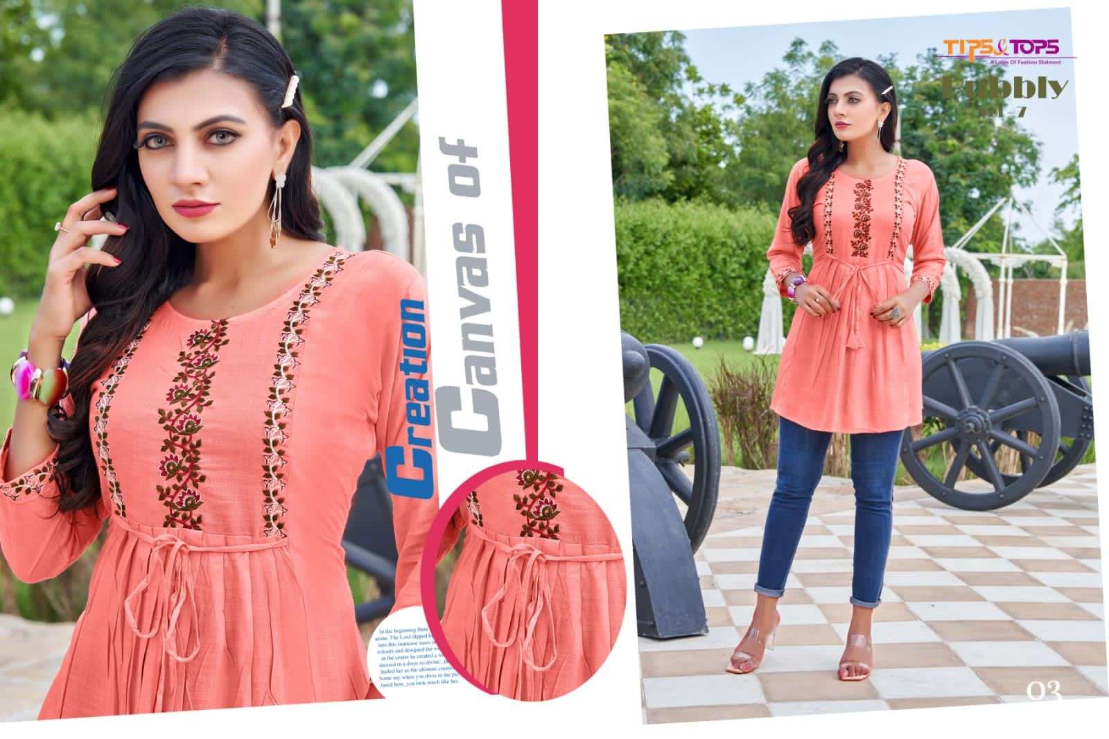 Tips & Tops Bubbly Vol 7 Catalog Rayon Slub Fancy Embroidered Tops