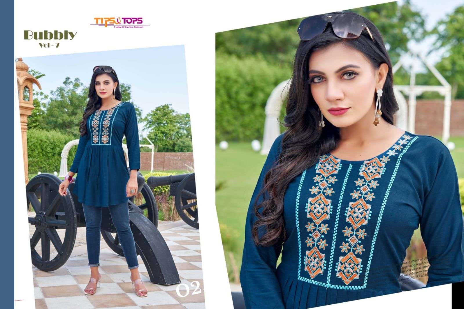 Tips & Tops Bubbly Vol 7 Catalog Rayon Slub Fancy Embroidered Tops