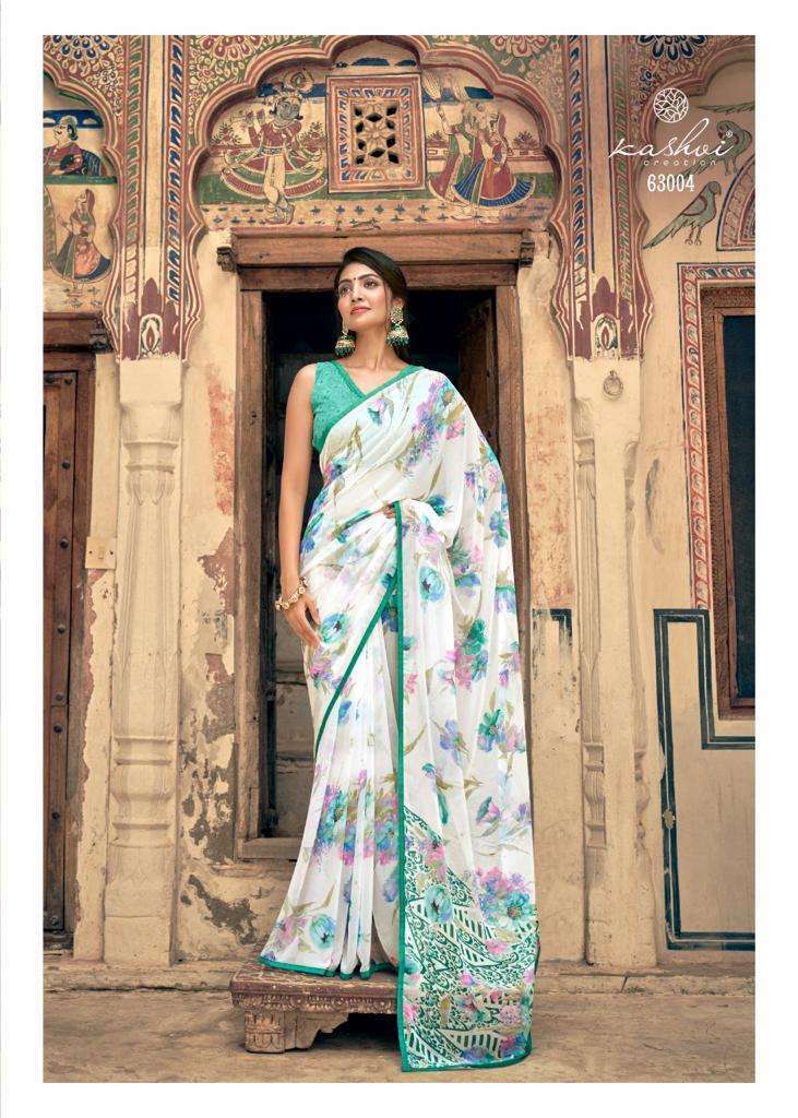 URVASHI BY KASHVI WEIGHTLESS PRINTED WHITE SPECIAL FANCY SAREE