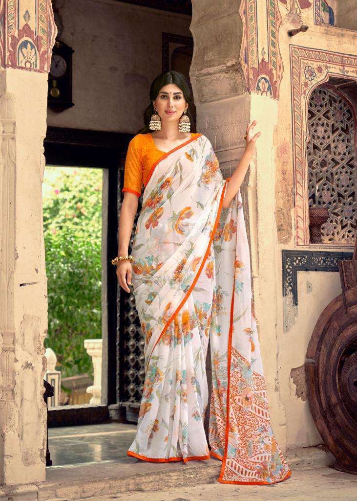 URVASHI BY KASHVI WEIGHTLESS PRINTED WHITE SPECIAL FANCY SAREE