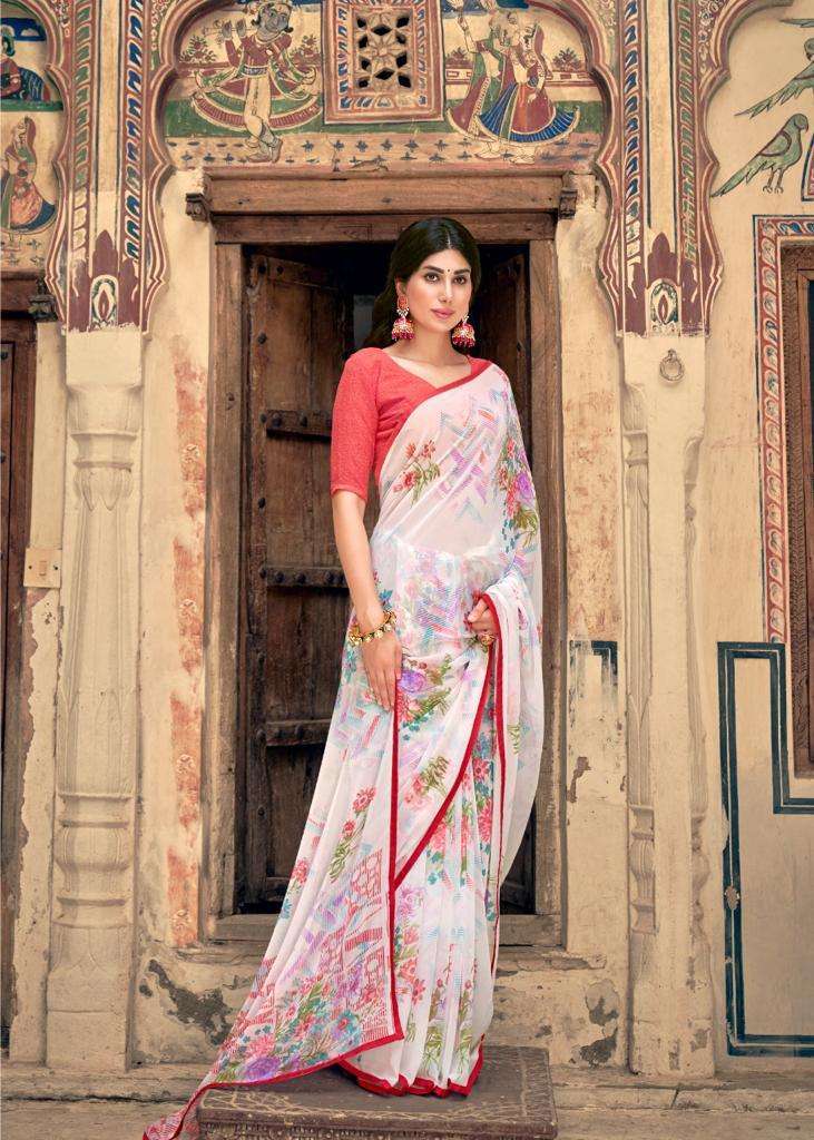 URVASHI BY KASHVI WEIGHTLESS PRINTED WHITE SPECIAL FANCY SAREE