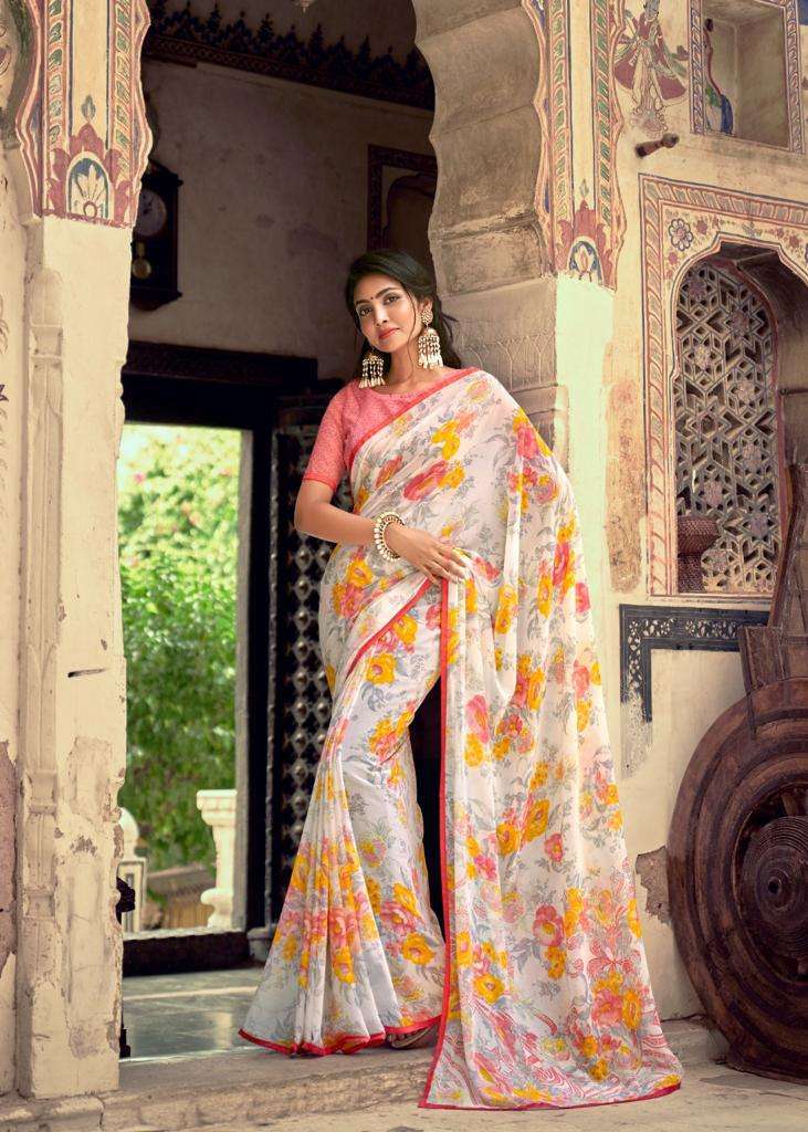 URVASHI BY KASHVI WEIGHTLESS PRINTED WHITE SPECIAL FANCY SAREE