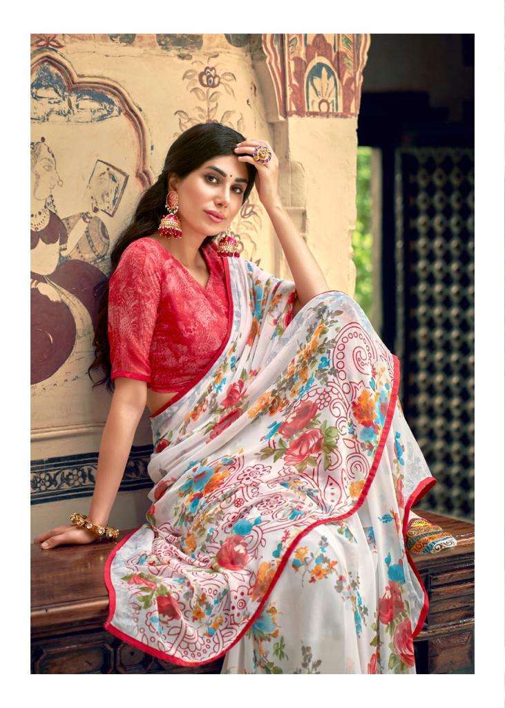 URVASHI BY KASHVI WEIGHTLESS PRINTED WHITE SPECIAL FANCY SAREE