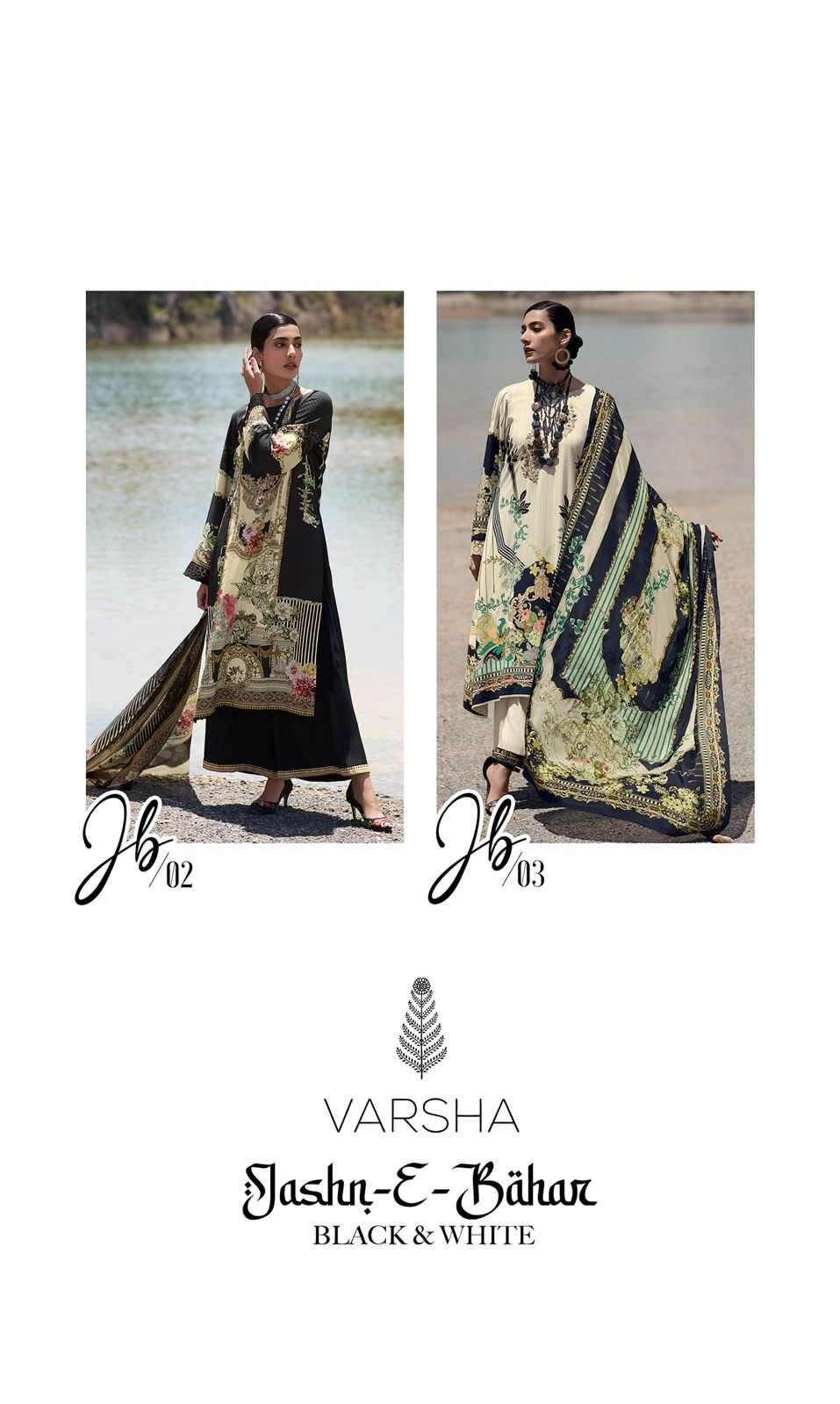 Varsha  Jashne e bahar  black & white  Pakistani Suits