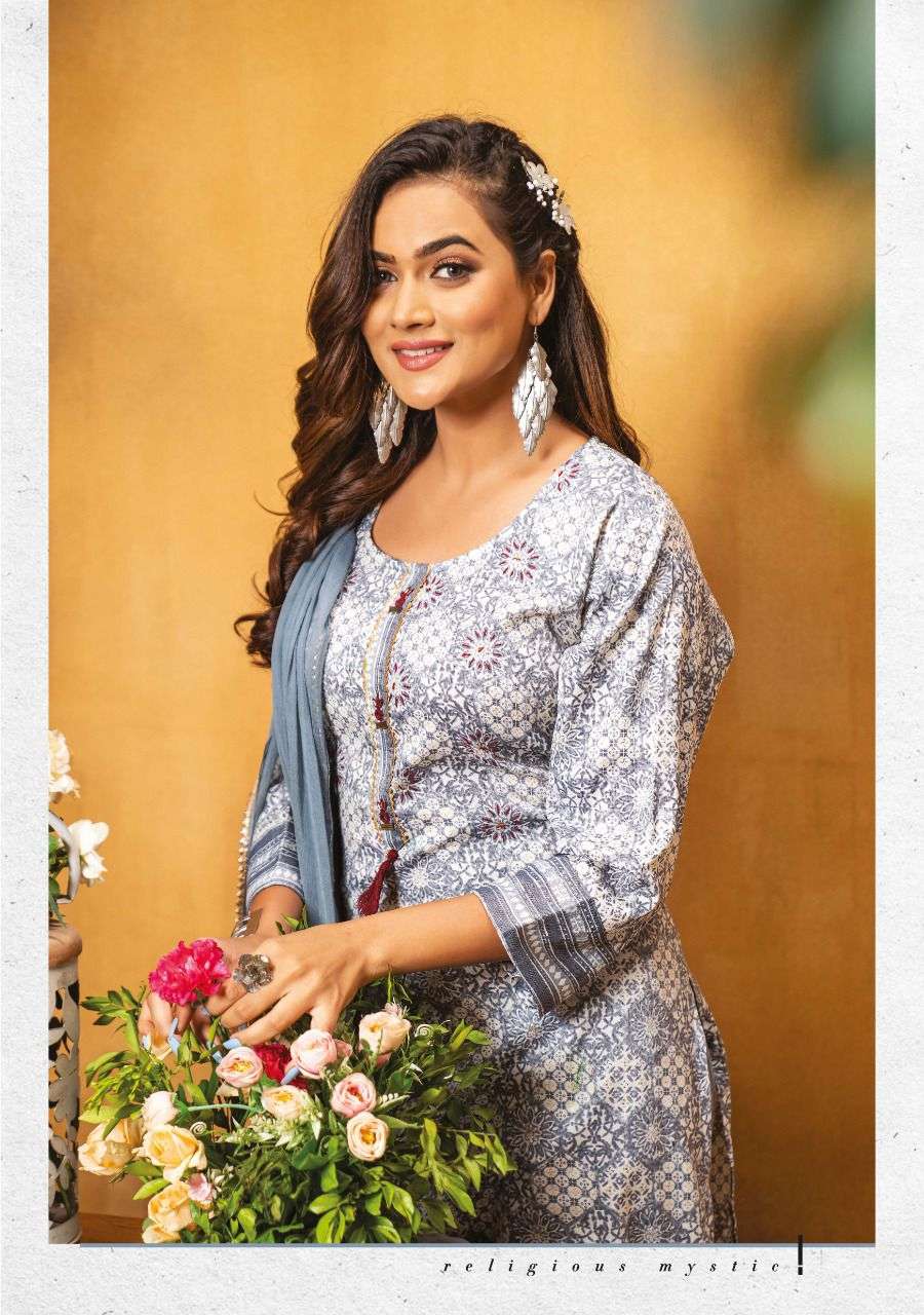 Wanna®️ Product  Launch New Fancy  Rayon Hand Work Kurti With Pant Catalogue Blooming Beauty