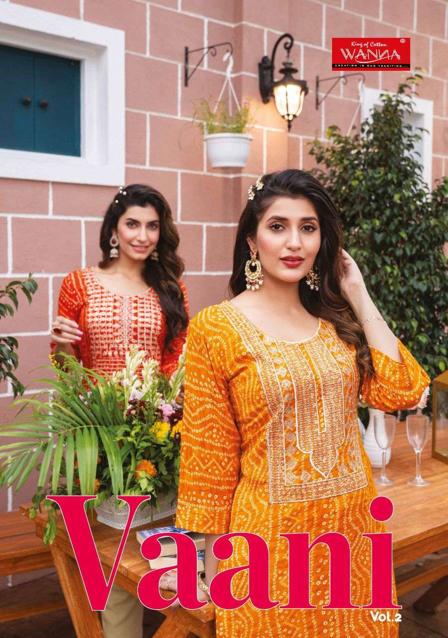Wanna®️ Product  Launch New Super Fancy Rayon Bandhani Print Kurti Catalogue Vaani 