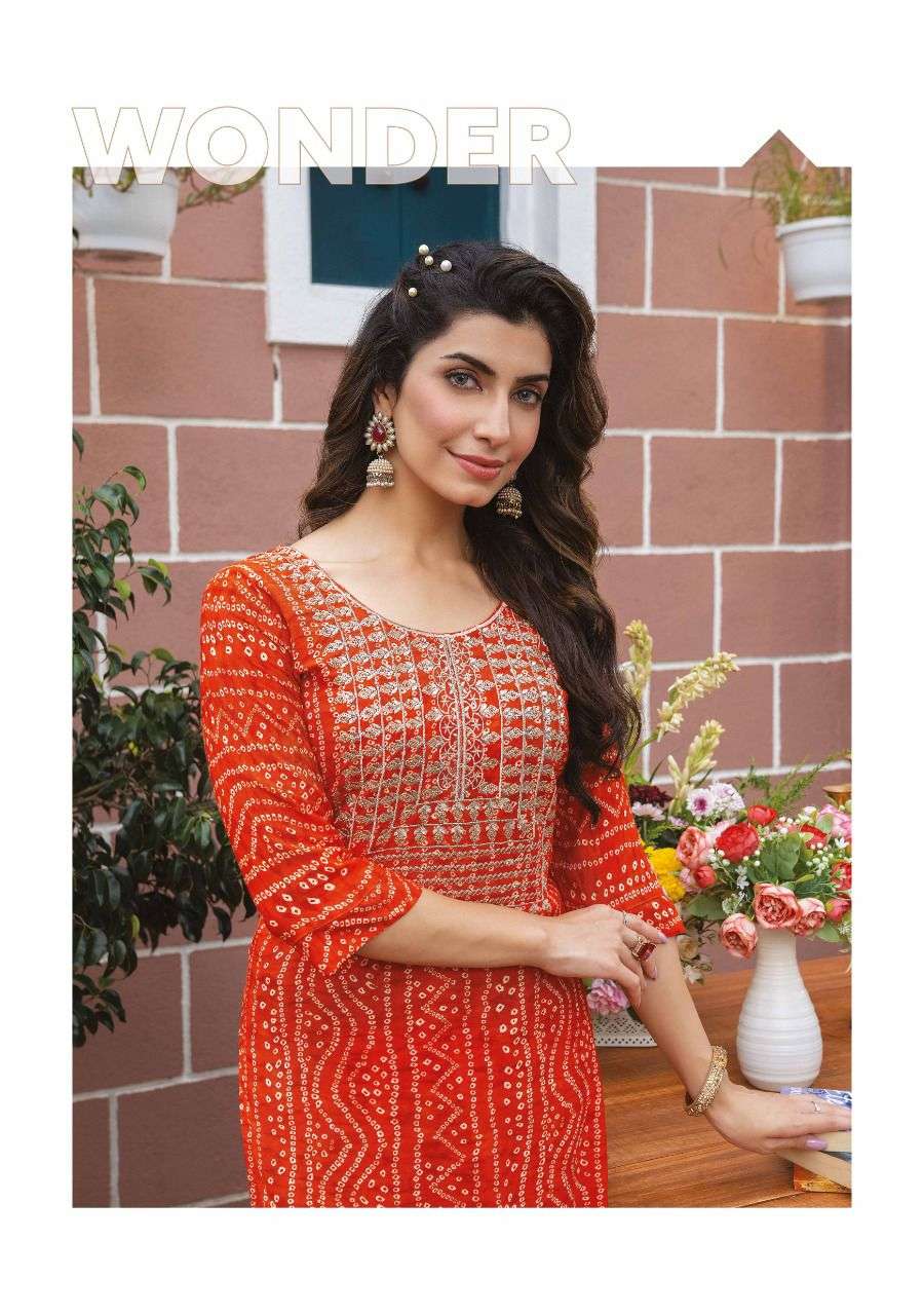 Wanna®️ Product  Launch New Super Fancy Rayon Bandhani Print Kurti Catalogue Vaani 