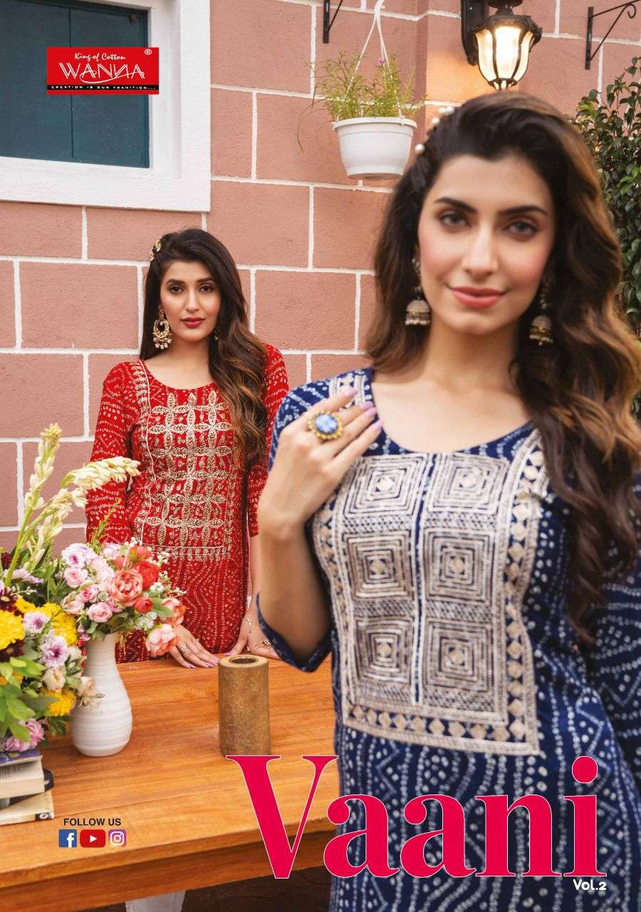 Wanna®️ Product  Launch New Super Fancy Rayon Bandhani Print Kurti Catalogue Vaani 