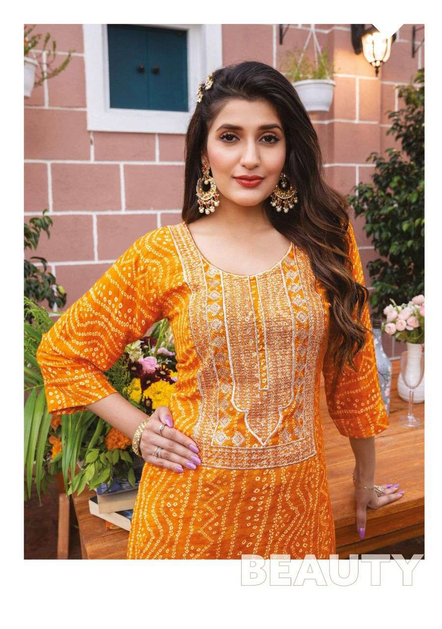Wanna®️ Product  Launch New Super Fancy Rayon Bandhani Print Kurti Catalogue Vaani 