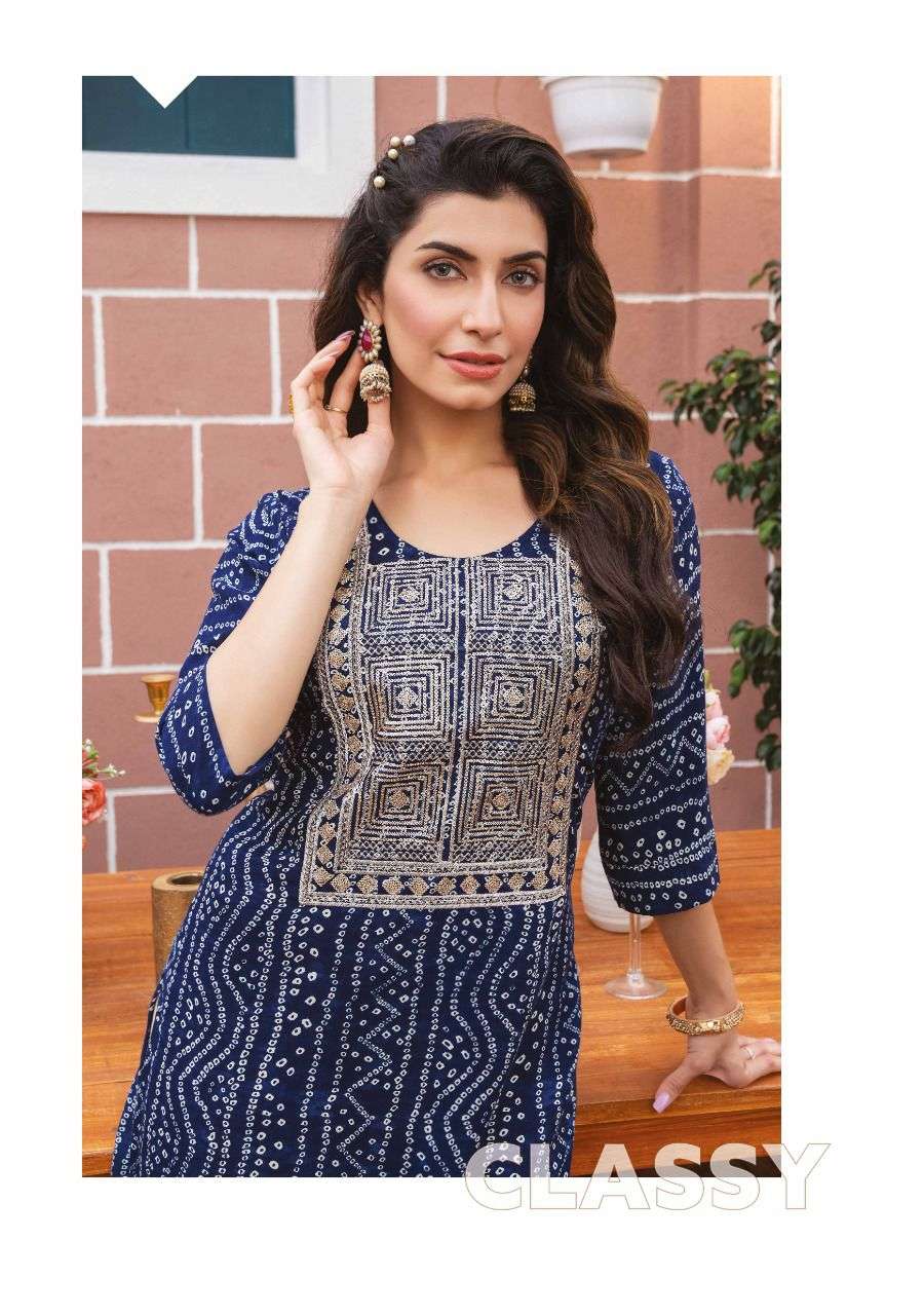 Wanna®️ Product  Launch New Super Fancy Rayon Bandhani Print Kurti Catalogue Vaani 