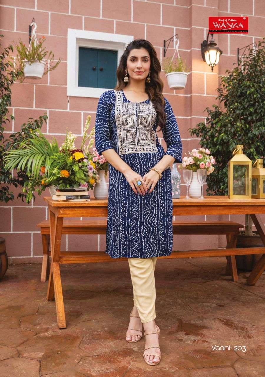 Wanna®️ Product  Launch New Super Fancy Rayon Bandhani Print Kurti Catalogue Vaani 