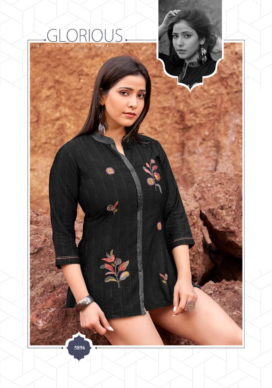 Yami  Has Launched new   Tunics Catalog EDGE   Name- EDGE  Pce-9  Fabrics- Rayon BaseSelf Weawing fabrics With Machine Embroidery  Size-S-36,M-38,L-40, XL,42,XXL-44,    Lenth- 28