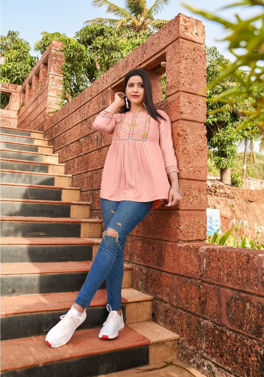 Yami  Has Launched new   Tunics Catalog EDGE   Name- EDGE  Pce-9  Fabrics- Rayon BaseSelf Weawing fabrics With Machine Embroidery  Size-S-36,M-38,L-40, XL,42,XXL-44,    Lenth- 28