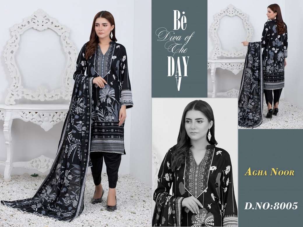 Agha Noor Vol 8 Catalog Luxury Lawn Karachi Cotton Dress Materials Wholesale
