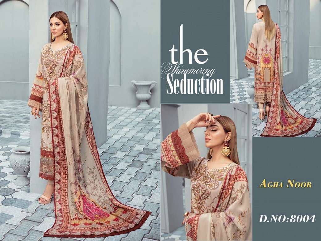 Agha Noor Vol 8 Catalog Luxury Lawn Karachi Cotton Dress Materials Wholesale