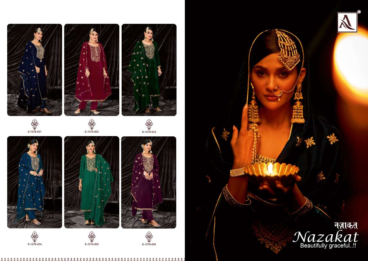 Alok Nazakat Catalog Embroidery Wear Salwar Kameez Wholesale