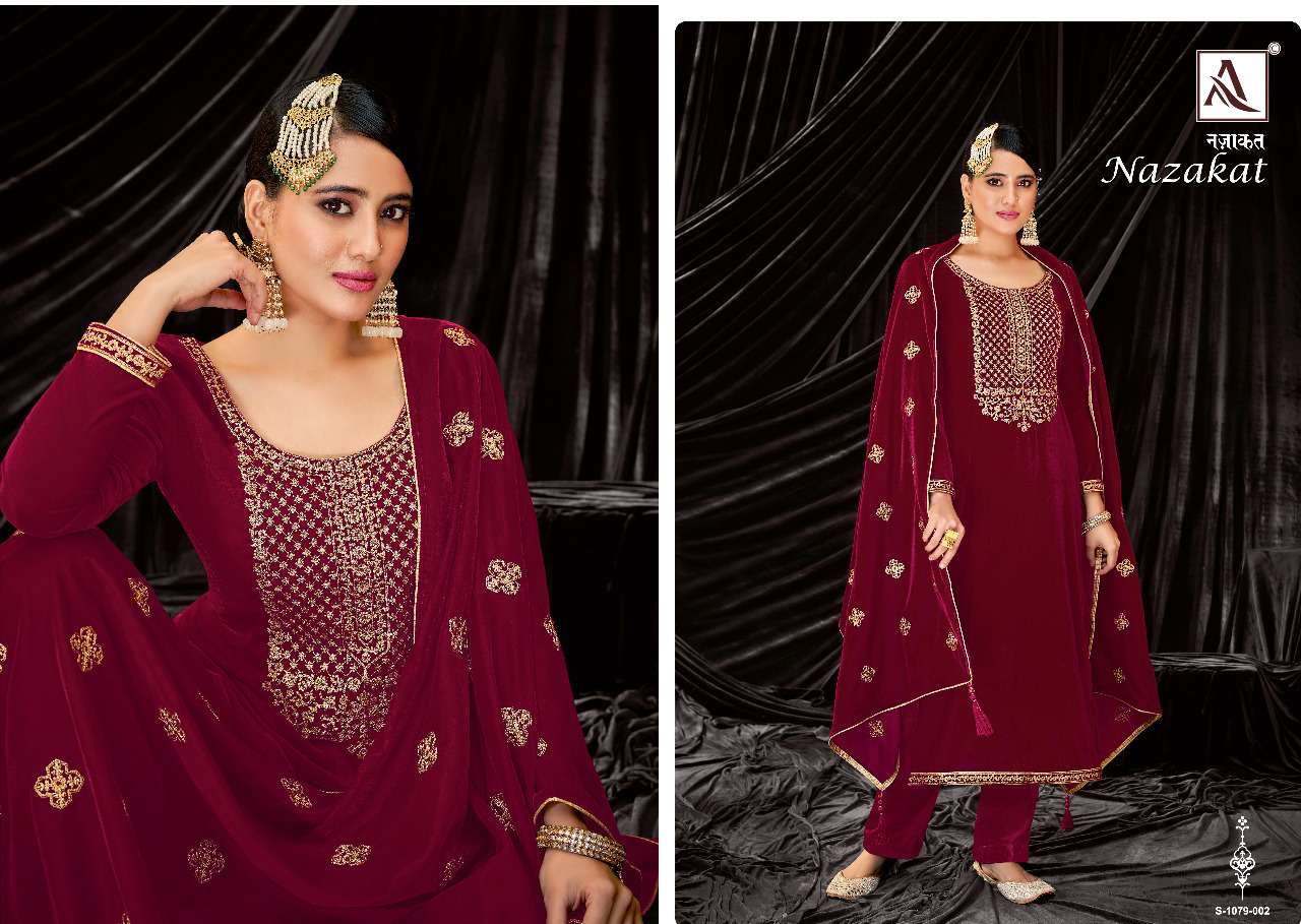 Alok Nazakat Catalog Embroidery Wear Salwar Kameez Wholesale