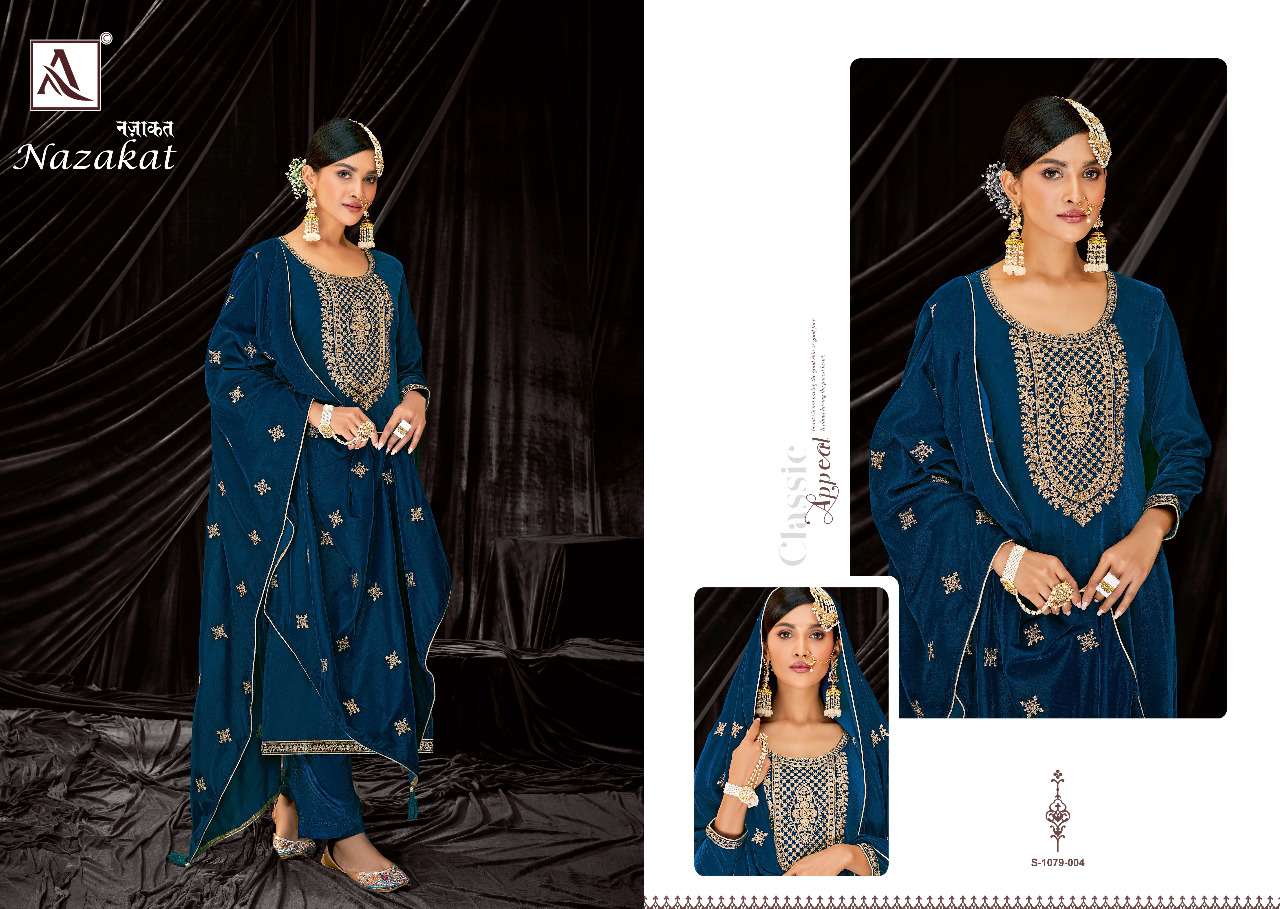 Alok Nazakat Catalog Embroidery Wear Salwar Kameez Wholesale