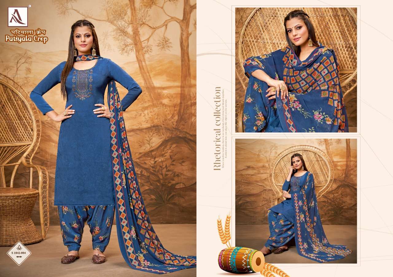 Alok Patiyala Crep Catalog Party Wear Dress Materials Wholesale