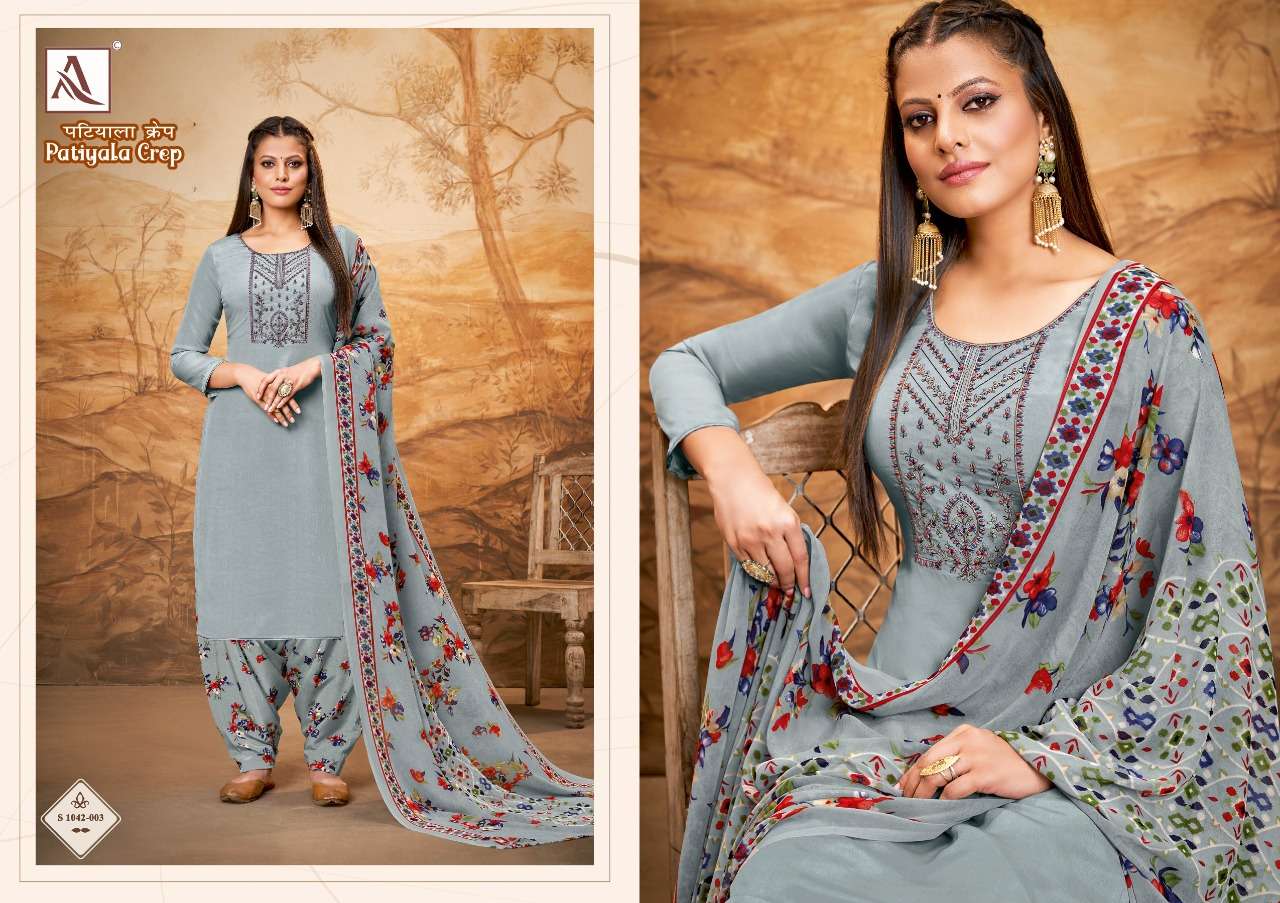 Alok Patiyala Crep Catalog Party Wear Dress Materials Wholesale
