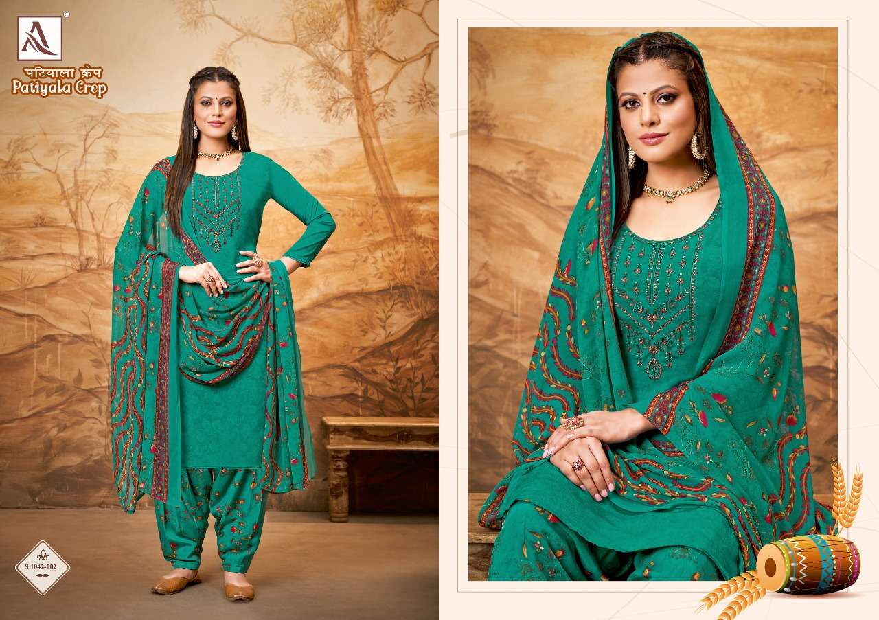 Alok Patiyala Crep Catalog Party Wear Dress Materials Wholesale