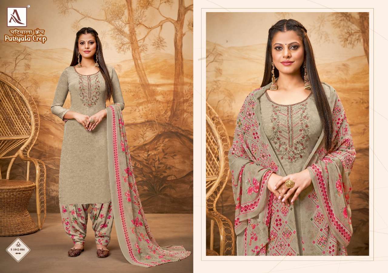 Alok Patiyala Crep Catalog Party Wear Dress Materials Wholesale