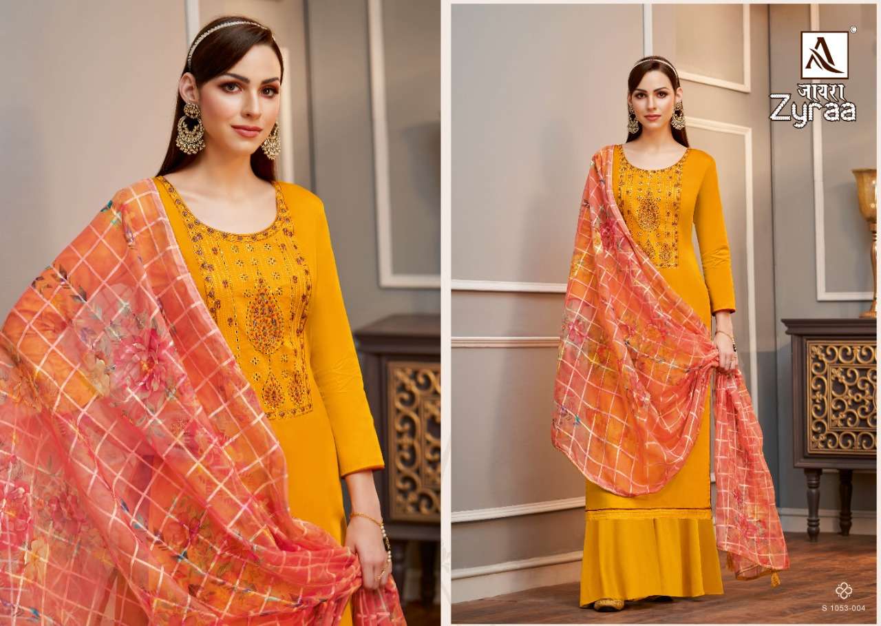 Alok Zyraa Catalog Festive Wear Embroidery Dress Materials Wholesale