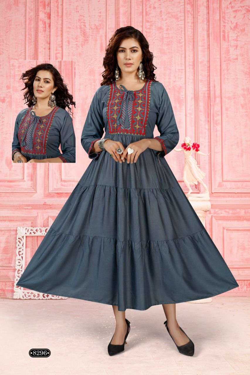Beauty Menka Catalog Party Wear Heavy Rayon Long Gowns Wholesale